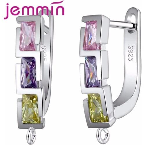 10PCS Geometric Sparkly Hoop Earrings 925 Sterling Silver Coloful Crystal Jewelry Accessories for Women DIY Making Bijoux