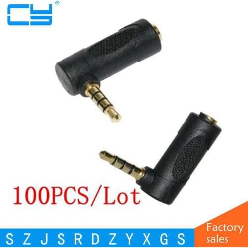 100PCS/Lot Plug Elbow right angle 3.5mm male to female audio connector 90 degree adapter gold plated