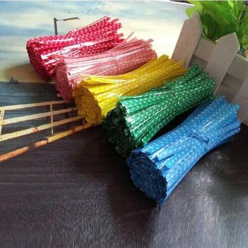 100pcs/pack Candy Color Dot Print Twist Ties Wire For Cake Pops Sealing Cello Bags Lollipop Gifts Package Wedding Party Supplies
