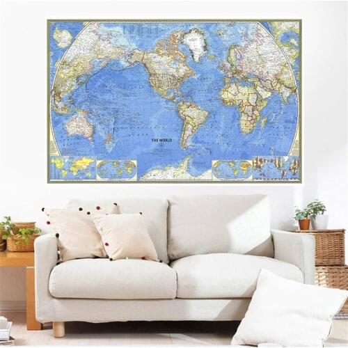 150*100cm The World Map In 1965 Retro Wall Poster Non-woven Canvas Painting Fabric Cloth Living Room Home Decor School Supplies