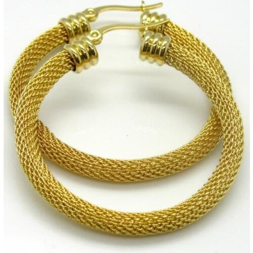3 Size Gold Colour Women Gift Sale Fashion Jewelry Stainless Steel Mesh Wives Round Fancy Hoop Earrings
