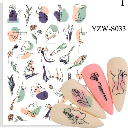 Face Geometry Dried Flowers 3d Decals Nail Adhesive Stickers Geometric Pattern Nail Foils New Set Of 2021 Art Nail Decorative