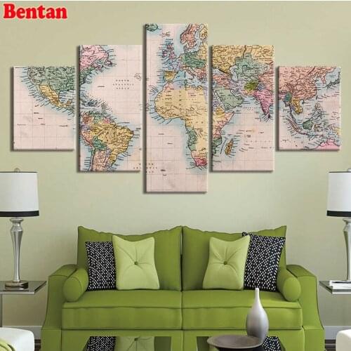 5 pcs diamond embroidery vintage world map 5d diy diamond painting full square round diamond mosaic cross stitch Multi-pictures