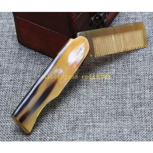 50pcs/lot Fast shipping Foldable Horn comb Portable Folding Comb Anti-Static Hairbrush Handmade Natural Ox Horn Combs