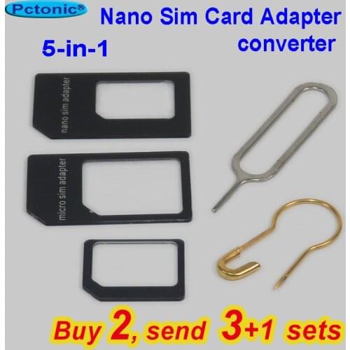 PCTONIC Nano Sim Card Adapter standard micro sim card fitting cutting with Tray Eject needle Pin tool for iphone samsung