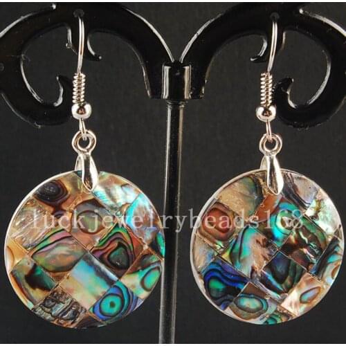 Free Shipping Women Fashion Jewelry New Zealand Blue Abalone Shell Round Earring 1Pair C3176