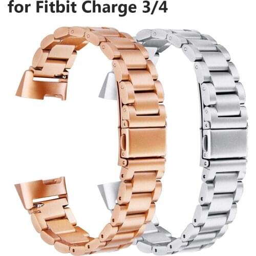 Rose Gold Stainless Steel Bands Compatible for Fitbit Charge 3 & Charge 3 SE & Charge 4 Strap Premium Metal Replacement Bracelet