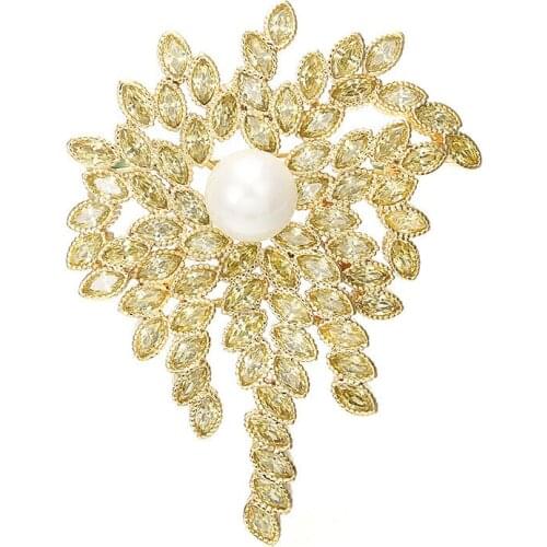 Fashional Style Cubic Zirconia Pearl Flower Brooch Pin Broach High Quality Women Girl Dress Jewelry Accessories BR8110901