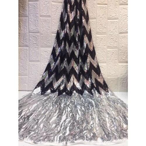 Black Nigerian Lace Fabric with Sequins 2021 High Quality African Cord Lace Sequin Lace Fabric for Party Dress ZX31871