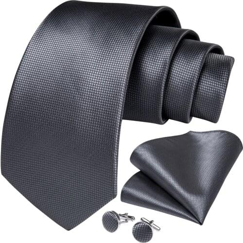 DiBanGu Mens Necktie Gray Solid Designer Silk Wedding Tie For Men Hanky Cufflinks Tie Set Fashion Bussiness Party SJT-0311