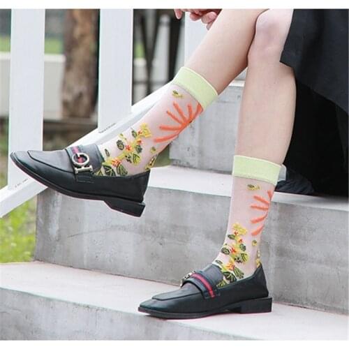 French Socks Womens Popular Brand Spring and Summer Thin Glass Sock Jacquard Fashion Versatile All-match Transparent Women Sock