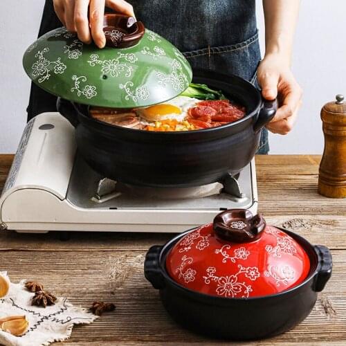 1L 2L casserole ceramic pot high temperature resistant pot household small pot hand painted cherry pot stewed soup pot cookware