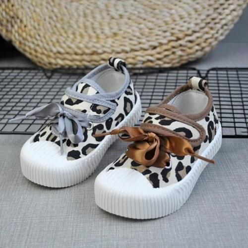 2021 Spring Autumn Girls Leopard Children Canvas Shoes Fashion Casual Sneakers Lace-up Soft Bottom Anti-kick Kids Single Shoes