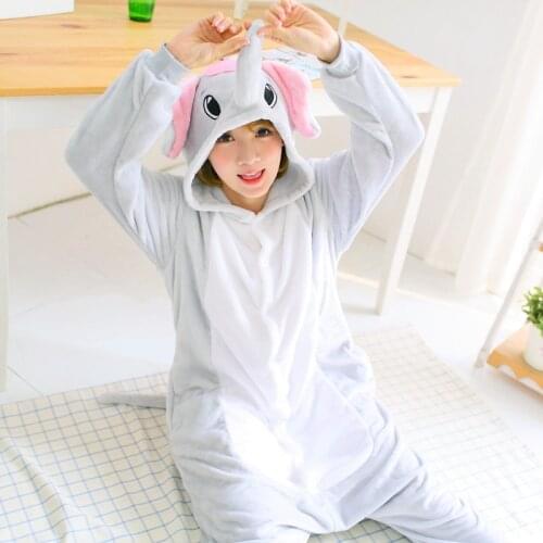 Kigurumi Elephant Costume Kids Pajama Adult Animal Onesie Women Men Hooded Kegurumi Sleepwear Flannel Pijamas