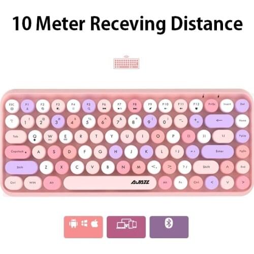 AJAZZ 308I 84 Keys Bluetooth-compatible Wireless Keyboard Retro Typewriter Round Key for Win/iOS/Android