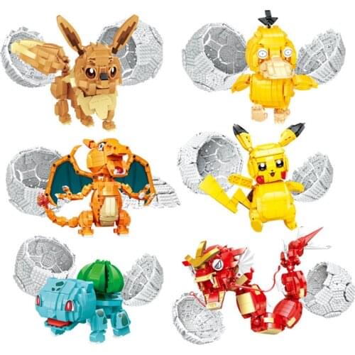 Pokemon Go Building Blocks Pikachu Psyduck Gyarados Charizard Bulbasaur Poke Ball 3D Model Assembled Bricks Figure Toy For Kids