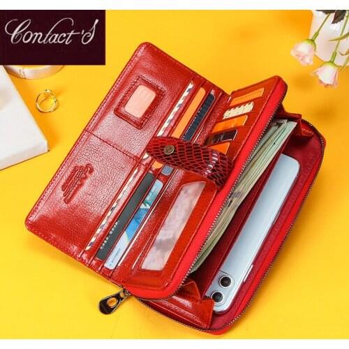 Contacts Snakeskin Leather Wallet Women Zipper Clutch Coin Purse Phone bag Rfid Wallets Wristlet Portefeuille Handbags Carteira