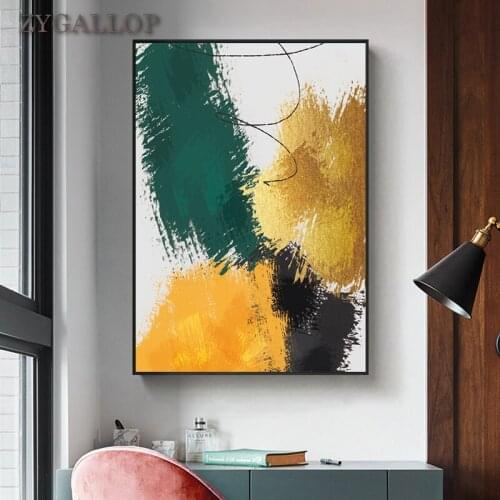 Nordic Creative Abstract Painting Green Gold Foil Canvas Posters Modern Wall Art Print Wall Pictures for Living Room Decoration