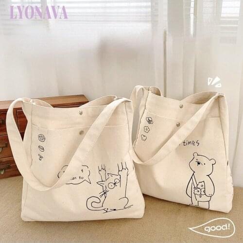 Cute Cartoon Animal Ladies Reusable Shopping Bags Large Capacity Student Girls Book Casual Tote Simple Fashion Female Handbags