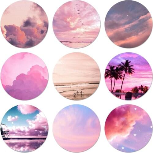 Pink cute kawaii sky space Sunset Cloud Icons Pins Badge Decoration Brooches Metal Badges For Clothes Backpack Decoration 58mm