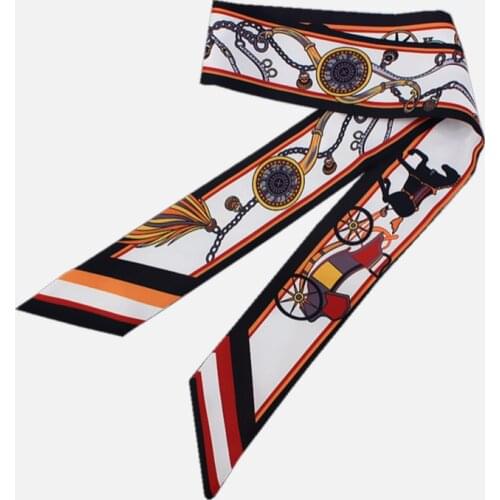 Fashion carriage print silk scarf branded things for women twill satin scarf and shawl skinny long strip tied bag ribbon MQ12