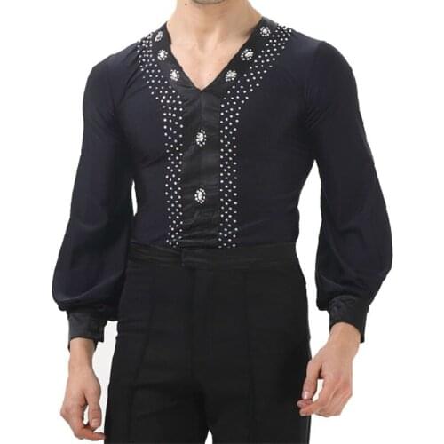 Mens Latin Dance Clothing Collar Diamond Blue Jacket Men Clothes Clothing Costume Coat Rumba Samba Dancing Sumpsuit B-4250