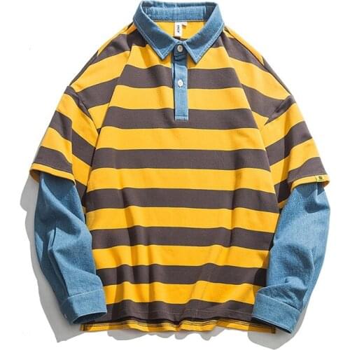 Men Patchwork Striped Hoodies 2021 Male Korean Harajuku Pullover New Arrival Japanese Streetwer Denim Sweatshirts