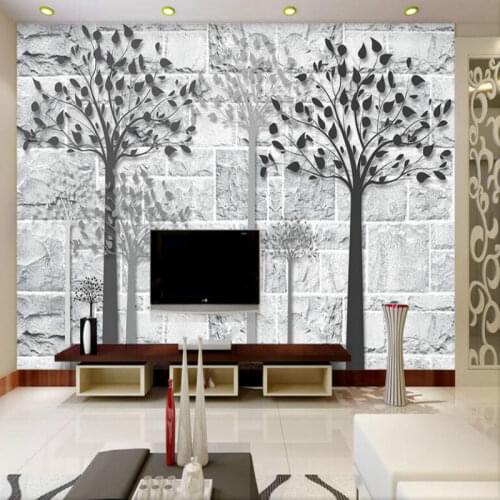 Retro brick wall black and white tree Mural wallpaper for walls living room home improvement decor modern wallpaper Background