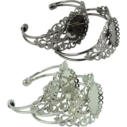 4pcs Brass Bracelet Blank Setting Base Fit 25mm Glass Cabochon Bezel Tray