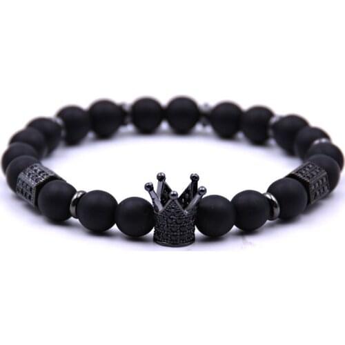 The Latest Fashion Mens And Womens Jewelry CZ Crown Charm Bracelet Handmade Stretch Mens 8mm Copper Beads Bemale Bracelet