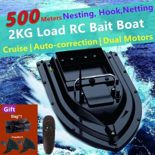 RC Fishing Boat Dual Propeller 500M Long Range 9600mah Battery 2KG Load Automatic Correct Route RC Bait Boat with Carry-bag