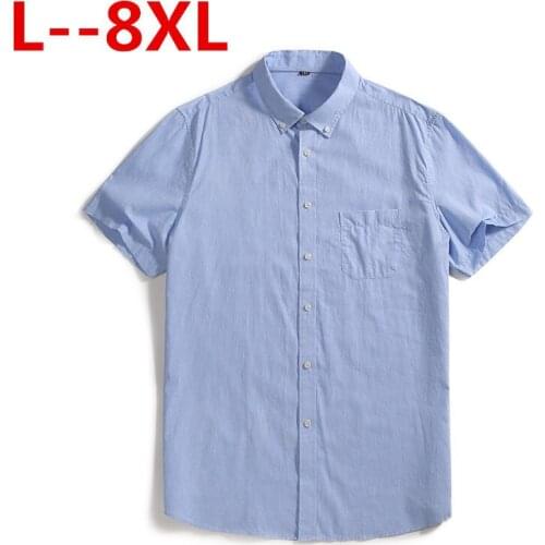 Plus 8XL 6XL 5XL 4XL pure cotton solid striped dobby turn down collar short sleeve non-iron summer comfortable men formal shirts