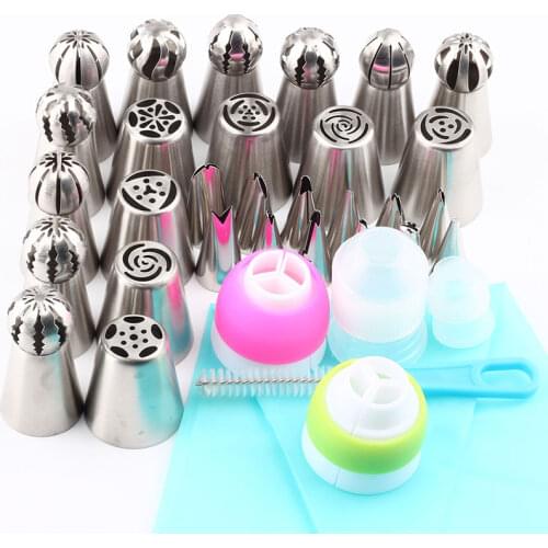 35Pcs/Set Russian Piping Tips And Coupler And Pastry Bag Cream Cake Stainless Steel Icing Nozzles Cupcake Decorating