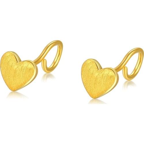 Pure Solid 999 Yellow Gold Heart Stud Earrings 2.47g
