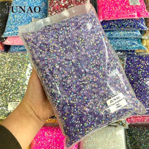 JUNAO 2mm 3mm 4mm 5mm Wholesale Transparent Light Purple AB Rhinestone Flat Back Resin Crystal Stones Non Hot Fix Jelly Strass