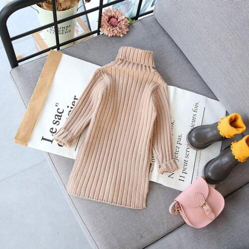 DFXD Little Girls Sweaters Toddler Children Clothes Winter Long Soild Cotton Turtleneck Pullover Knitwear Baby Sweaters 2-8Years