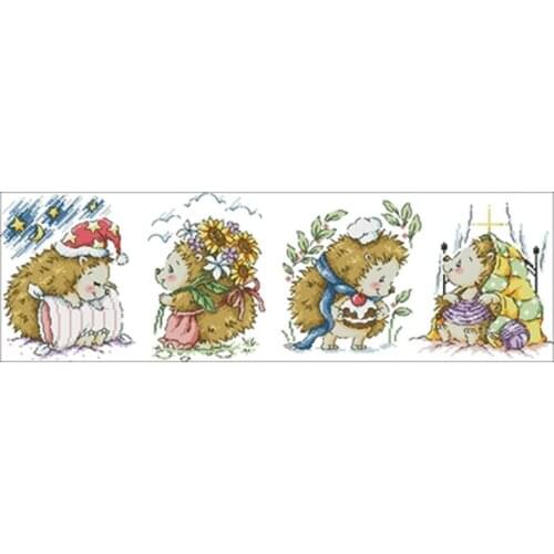 Happy hedgehog patterns Counted Cross Stitch 11CT 14CT 18CT DIY Chinese Cross Stitch Kit Embroidery Needlework Sets