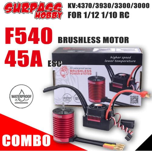 Surpass Hobby F540 Waterproof Brushless Motor 3000 3300 3930 4370 KV with 45A ESC for 1/10 RC RTR Tamiya Axial Redcat