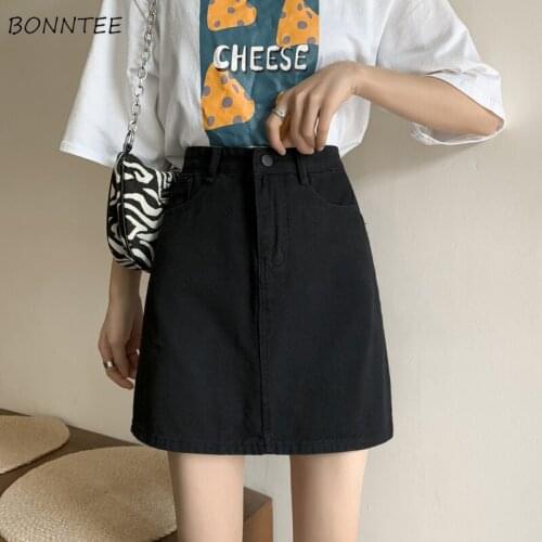 Denim Skirts Women Summer Fashion New A-line High Waist Solid Mini All-match Korean Style Oversize Streetwear Simple Female Jupe