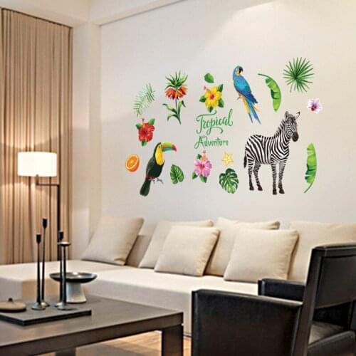 Zebra parrot wall sticker PVC Material DIY animals and plants wall decals For Living room bedroom Childrens room decor sticker