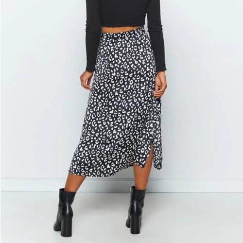 Home&Nest Fashion Womens Sexy Leopard Print Zipper Long Skirt Casual High Waisted Mid-Calf Party Skirts Womens Skirts New