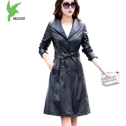 Leather jacket women 2020 spring and autumn sheepskin coat Plus size 5XL Windbreaker female long jacket bomber tops OKXGNZ1754