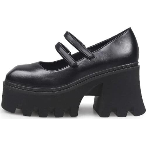 Velcro round toe 8.5cm high heel wedge streetwear fashion preppy style 4.5cm platform black beige lady shoe HL362 MUYISEXI