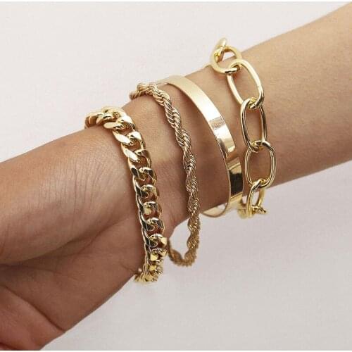 Punk Hiphop Twisted Thick Chain Bracelets Set Women Vintage Multilayer Geometric Bracelet Femme Ladies Fashion Jewelry XR2949