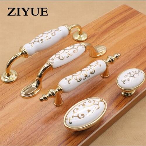 2 PCS/LOT Free Shipping Ceramic Handle White Ceramic Handle Golden Cabinet Drawer Type Zinc Alloy Shoe Ark To Pull Handle