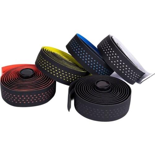 2 Rolls Soft Bicycle Handlebar Tape Mountain Road Bike Bicycle EVA PU Leather Perforated Belt Breathable Handle Bar Wrap Straps