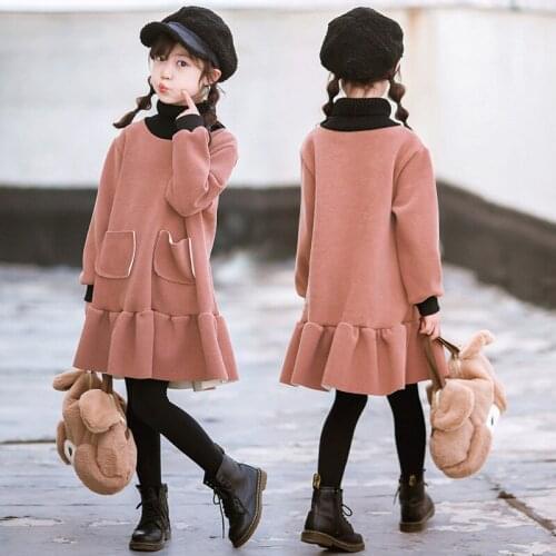 2019 New Girls Dress Thick Fleece Kids Sweatshirt Dress Loose Casual Hooded Warm Girls Dress RT774