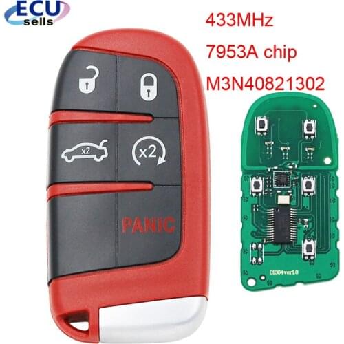 4+1 Buttons Smart Remote Key Fob for 2014-2018 Dodge Durango Journey 433MHz 7953A chip M3N-40821302 M3N40821302-Red color