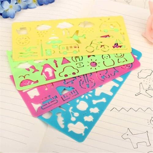 4pcs Stationery Ruler School Painting Supplies Drafting Tool Art Drawing Template Plastic DIY Graphic Template Stencil Drawing