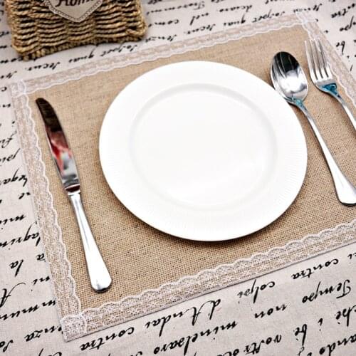 4pcs/lot Placemats Pad Coasters Kitchen Table Mats Natural Burlap Lace Bowl Mats Padding Mat Insulation Pad Rectangle Placemat